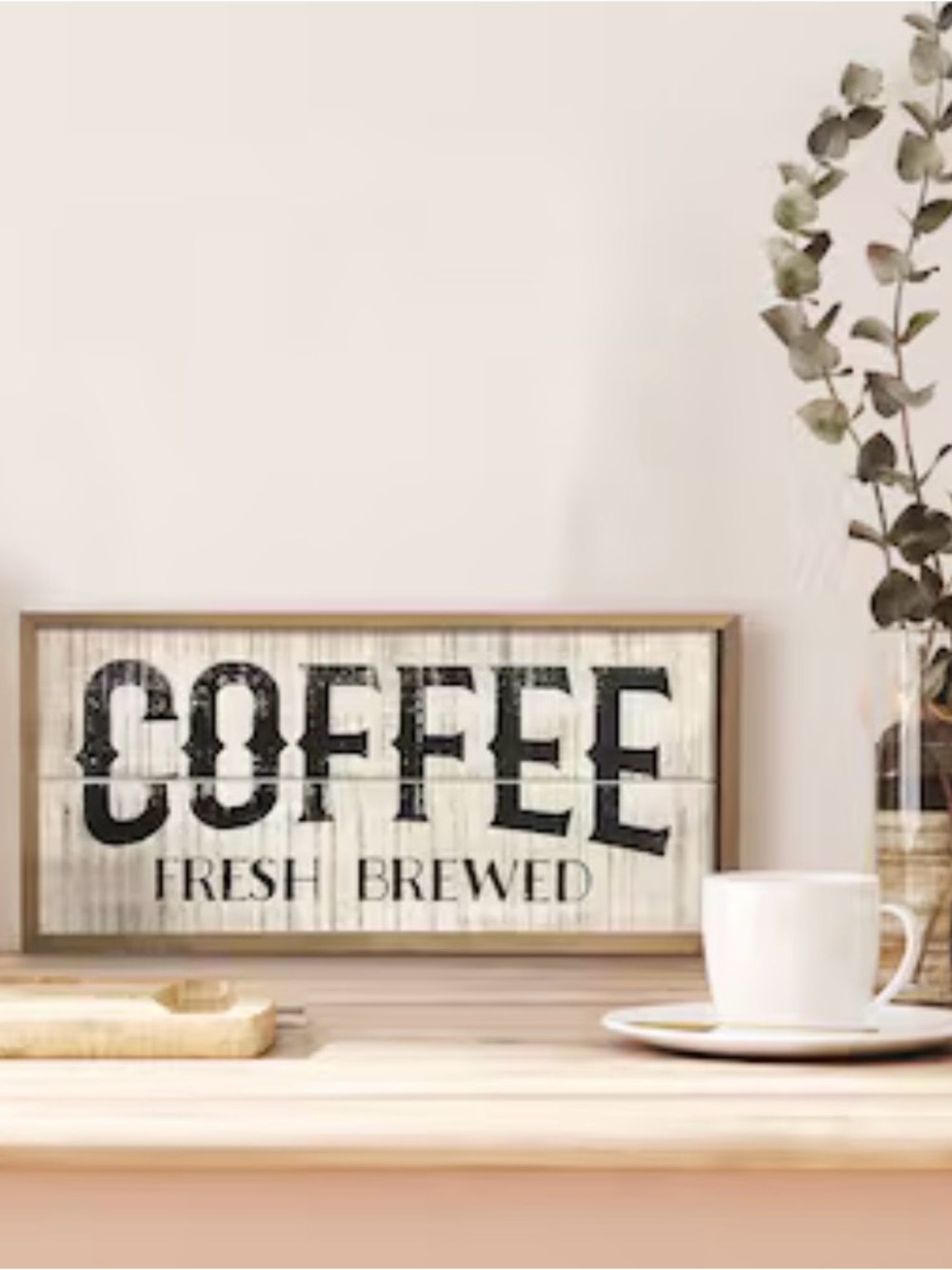 Coffee Fresh Brewed Rustic Decorative Large Rectangular Wood Sign